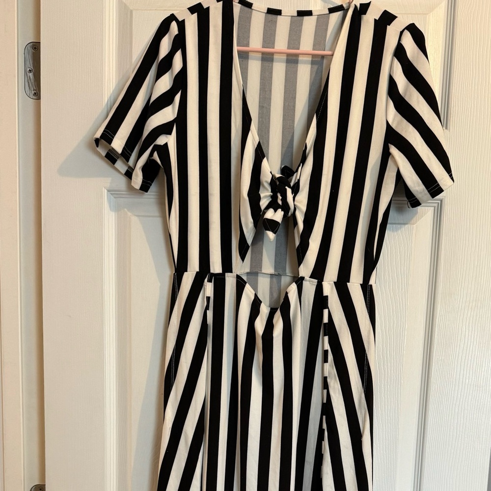 Forest ink black and white stripped dress large